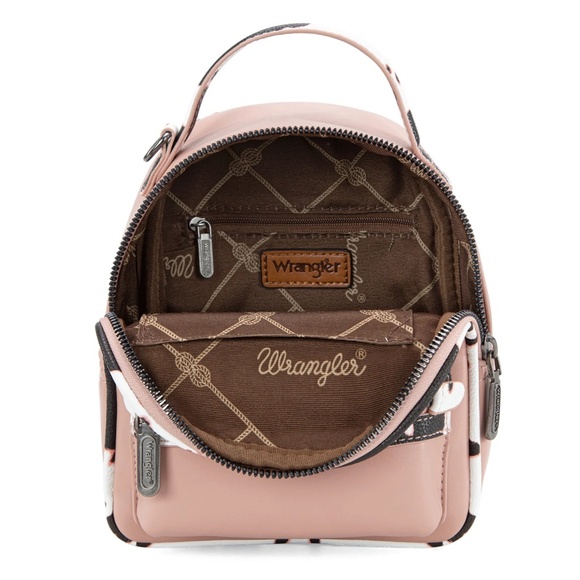 Wrangler Cow Print Trimmed Mini Backpack With Coin Pouch - Pink - Picture 3 of 5